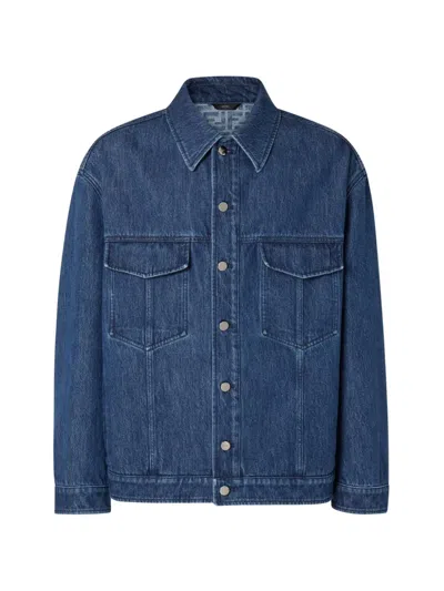 Fendi Logo-patch Denim Jacket In Blue