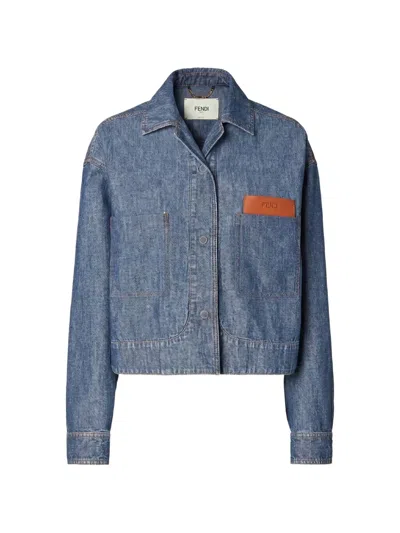 Fendi Logo-patch Patch-pocket Jacket In Blue