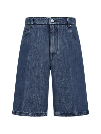 Fendi Logo-patch Denim Shorts In Blue