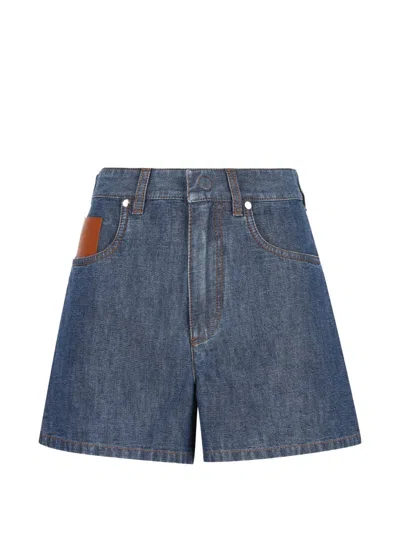 Fendi Logo-patch Denim Shorts In Blue