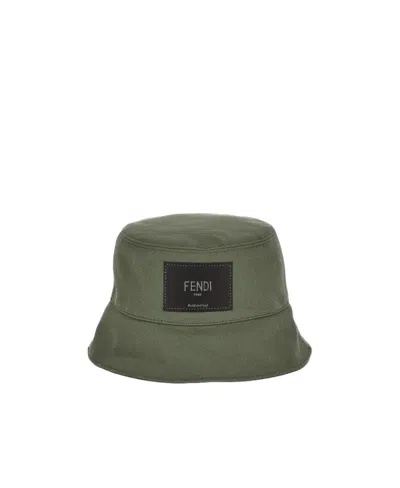 Fendi Logo-patch Detail Bucket Hat In Green