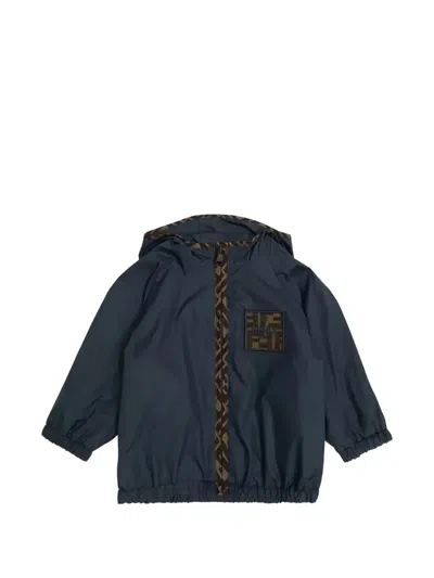 Fendi Kids' Logo-patch Hooded Jacket In Blue