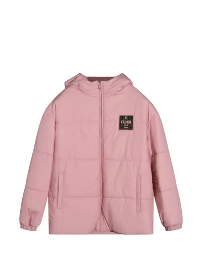 Fendi Kids' Logo-patch Padded Coat In Pink
