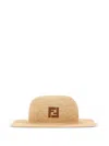 Fendi Logo-patch Raffia Hat In Neutral