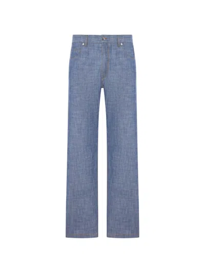 Fendi Logo-patch Straight-leg Trousers In Blue