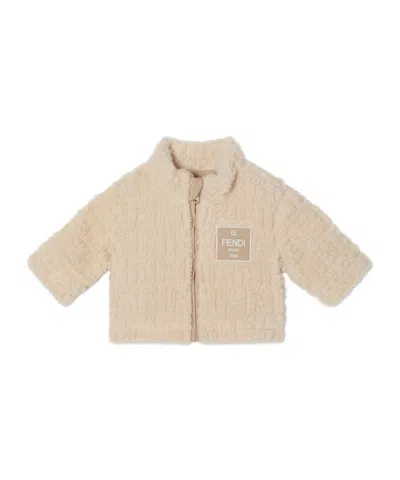 Fendi Logo-patch Teddy Jacket In Neutral