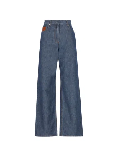Fendi Logo-patch Wide-leg Trousers In Blue