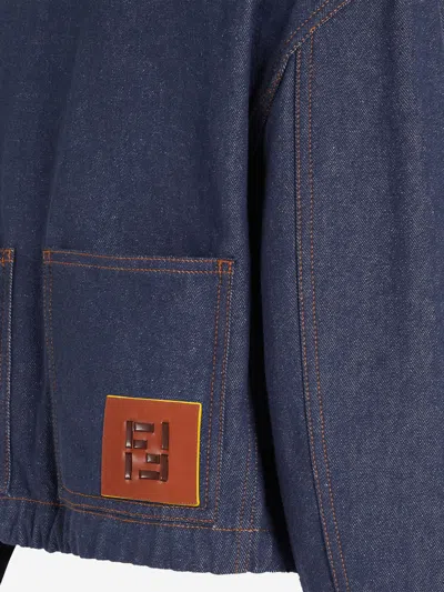 Fendi Logo-patched Denim Jacket In Blue