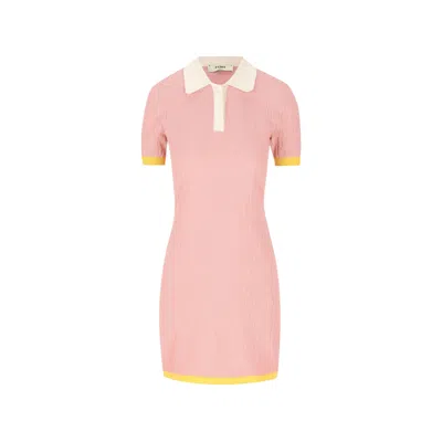 Fendi Women Cotton And Silk Blend Short Dress With All-over Ff Motif In Pink