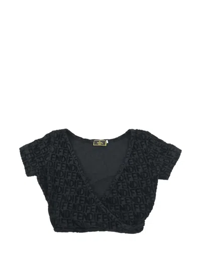 Pre-owned Fendi Logo-pattern Wrap Top In Black