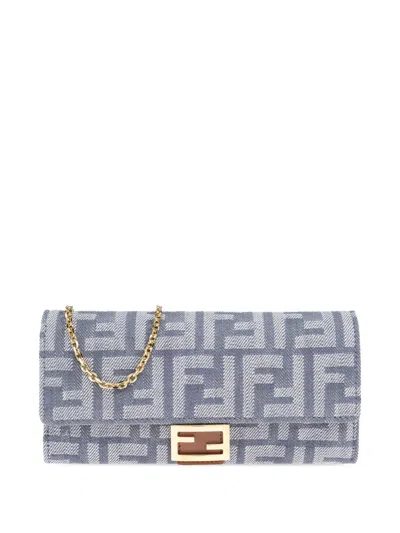 Fendi Logo-patterned Clutch Bag In Blue