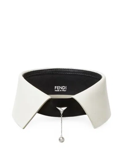 Fendi Logo-pendant Leather Collar In White