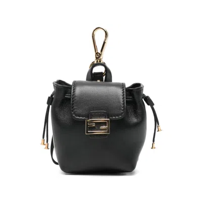 Fendi Logo-plaque Bag Charm In Black