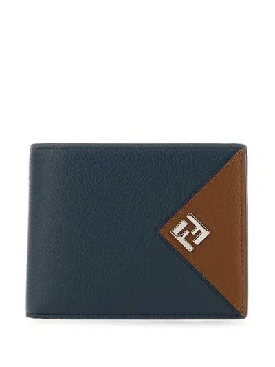 Fendi Logo-plaque Bi-fold Wallet In Blue