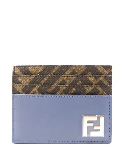Pre-owned Fendi Logo-plaque Card Case In Blue