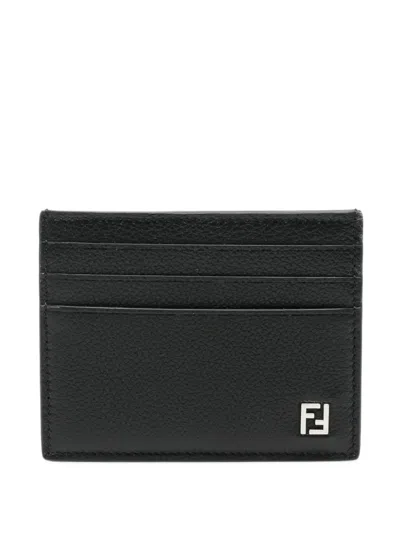 Fendi Ff Card Holder Black Full-grain Leather Card Holder In Red