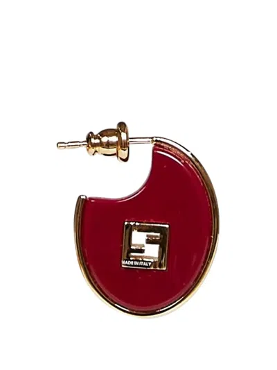 Fendi Logo-plaque Earrings In Red