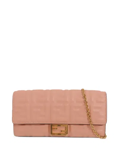 Pre-owned Fendi Logo-plaque Foldover Clutch Bag In Pink