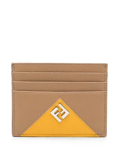 Fendi Logo-plaque Leather Card Holder In Brown
