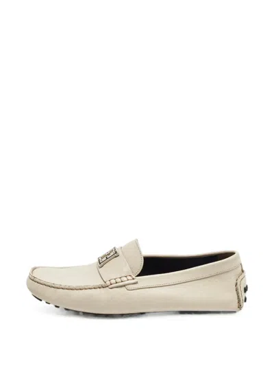 Pre-owned Fendi Logo-plaque Loafers In Neutral