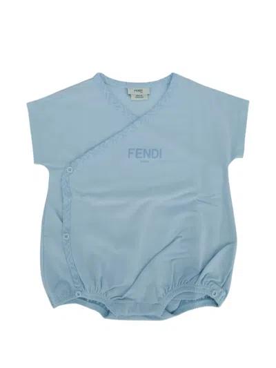 Fendi Babies' Logo-print Bodysuit In Blue