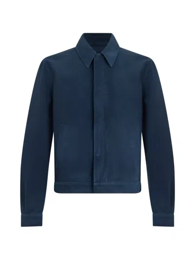Fendi Logo-print Button-up Jacket In Blue