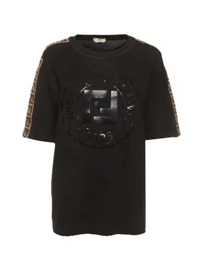 Pre-owned Fendi Logo-print Ff-tape T-shirt In Black