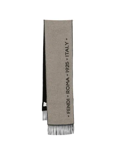 Fendi Logo-print Fringed Scarf In Gray