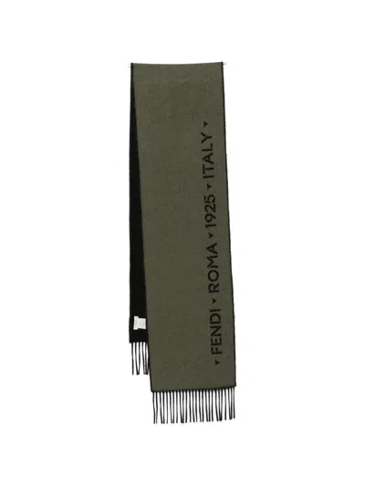 Fendi Logo-print Fringed Scarf In Green