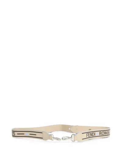 Pre-owned Fendi Logo-print Leather Shoulder Strap In Neutral