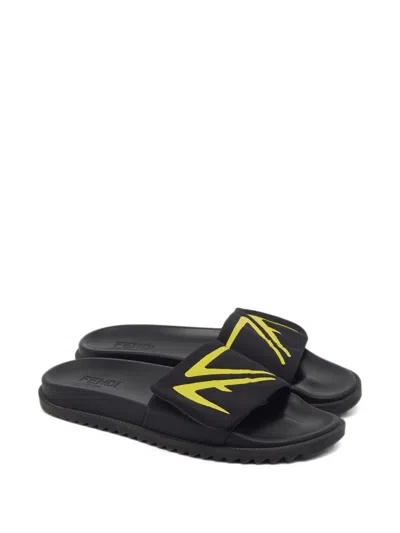 Pre-owned Fendi Logo-print Pool Slides In Black