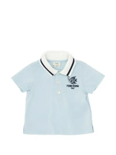 Fendi Babies' Logo-print Short-sleeve Polo Shirt In Blue