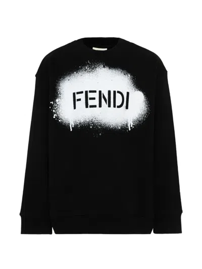 Fendi Kids' Logo-print Spray-effect Sweater In Black