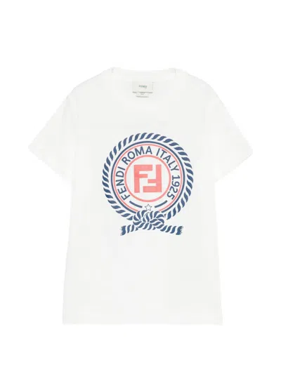 Fendi Kids' Logo-print T-shirt In White