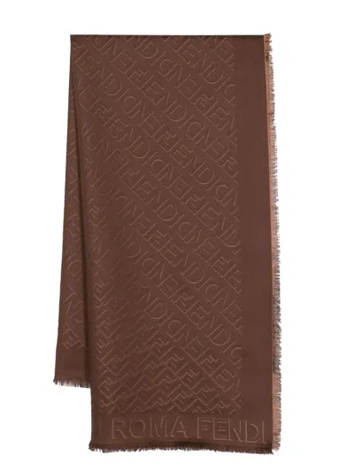 Fendi Logo-print Virgin-wool Scarf In White
