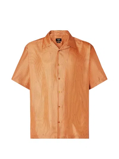 Fendi Printed Silk Bowling Shirt In Orange