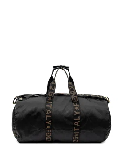 Pre-owned Fendi Logo-tape Duffle Bag In Black