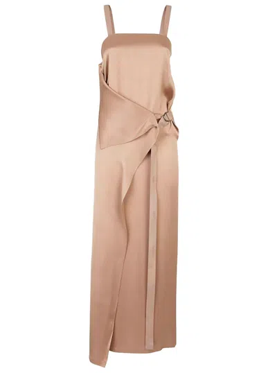 Fendi Beige Long Wrap Branded Ribbon Dress