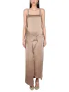 Fendi Square Neck Satin Maxi Dress In Beige