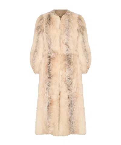Fendi Long Fur Coat In Nude