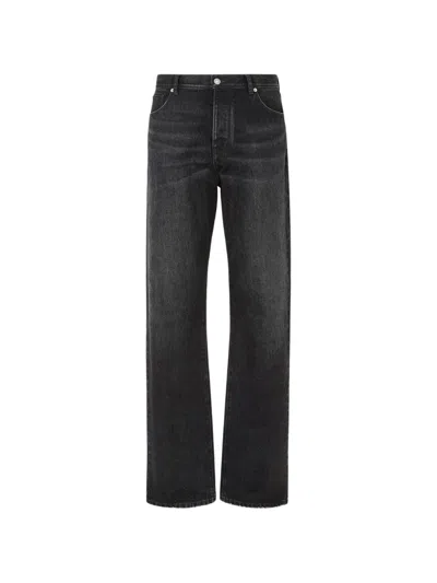Fendi High Waist Denim Wide Leg Trousers In Black