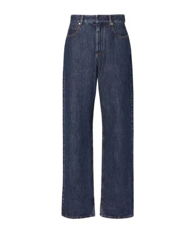Fendi Textured Denim Jeans In Blue