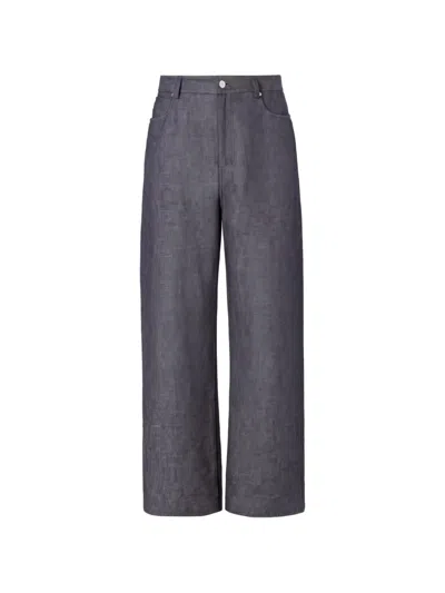 Fendi Men Blue Five-pocket Jeans In Linen And Cotton Blend Woman In Gray