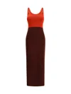 Fendi Two-tone Viscose Blend Long Dress In Burgundy