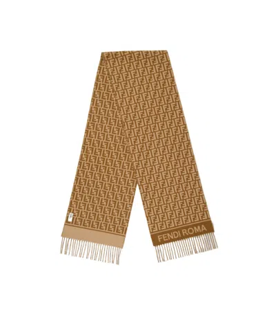 Fendi Long Scarf With All-over Double Letter Jacquard In Multi