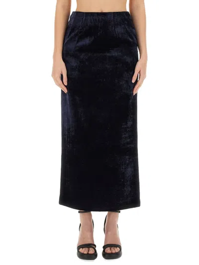 Fendi Zip-embellished Velvet Maxi Skirt In Blue