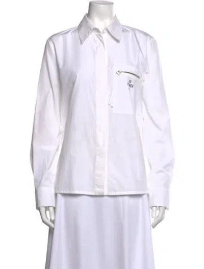 Pre-owned Fendi Long Sleeve Button-up Top In White