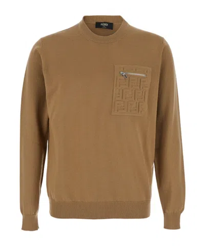 FENDI EMBOSSED-POCKET WOOL SWEATER