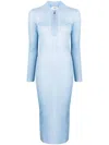 Fendi Ribbed-knit Semi-sheer Midi Dress In Blue
