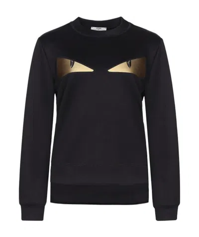 Fendi Long Sleeve Round Neck Sweater In Black